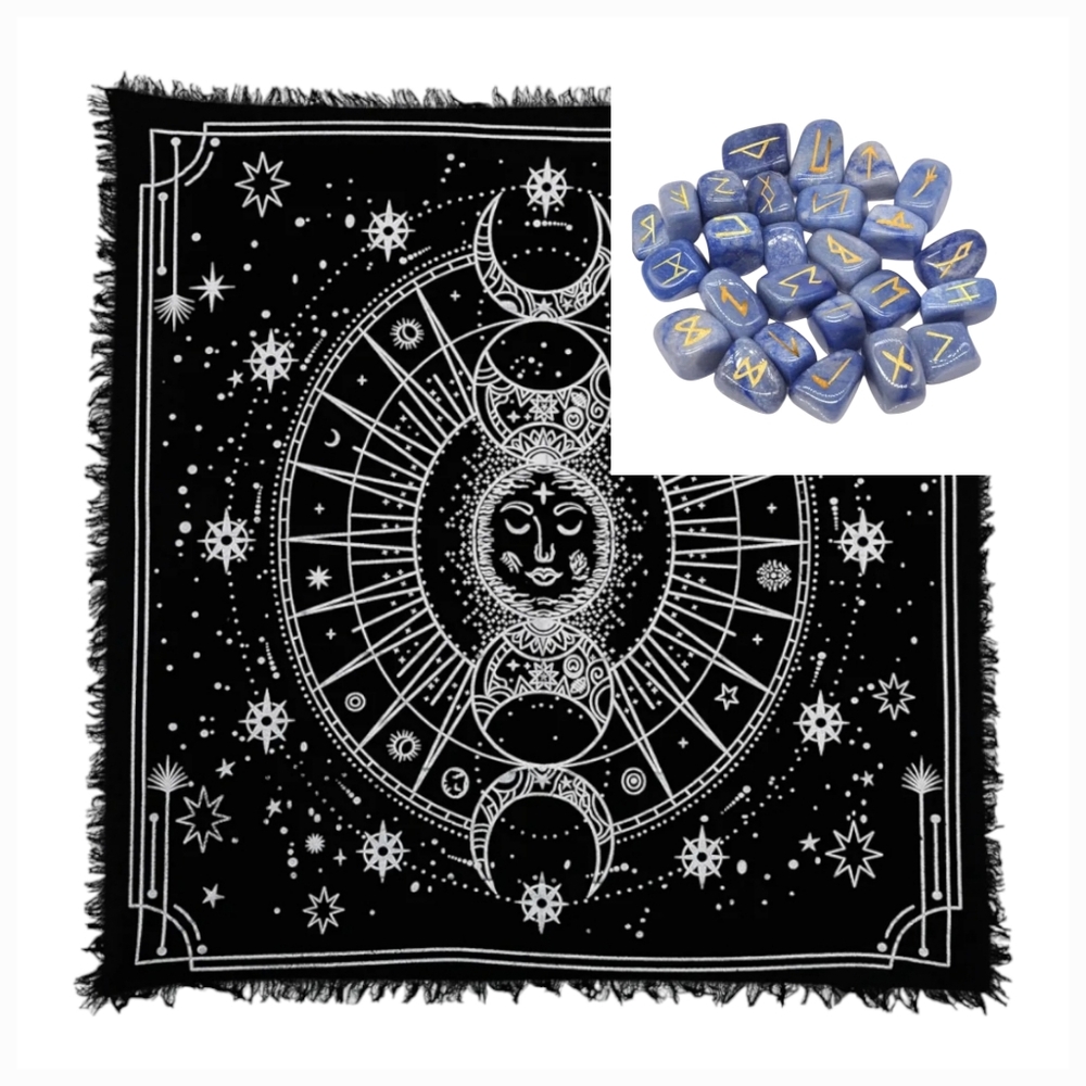 Blue Aventurine Runes & Moon Phases Alter Cloth